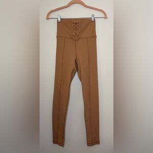 Aerie OFFLINE Ribbed Faux Lace Up Leggings in Neutral Tan, Athletic, Casual, M